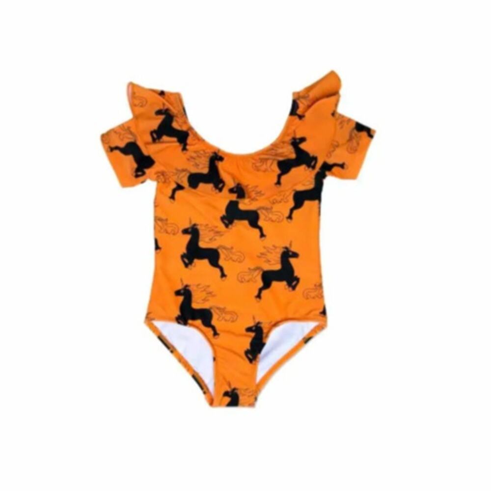 Mini Rodini Unicorn Short Sleeve Swimsuit in LIGHT ORANGE/BLACK (9M-1.5Y)